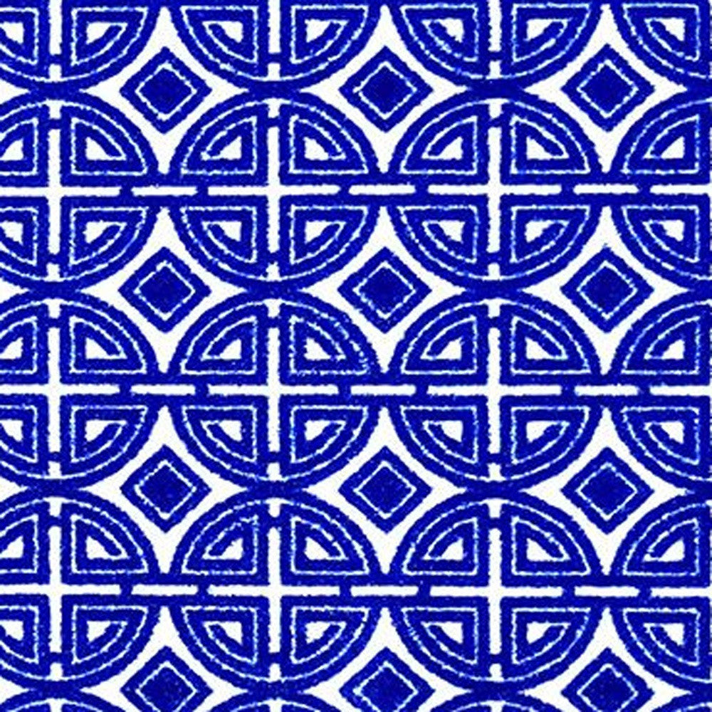 2' X 4' Cobalt Blue And White Geometric Washable Non Skid Area Rug