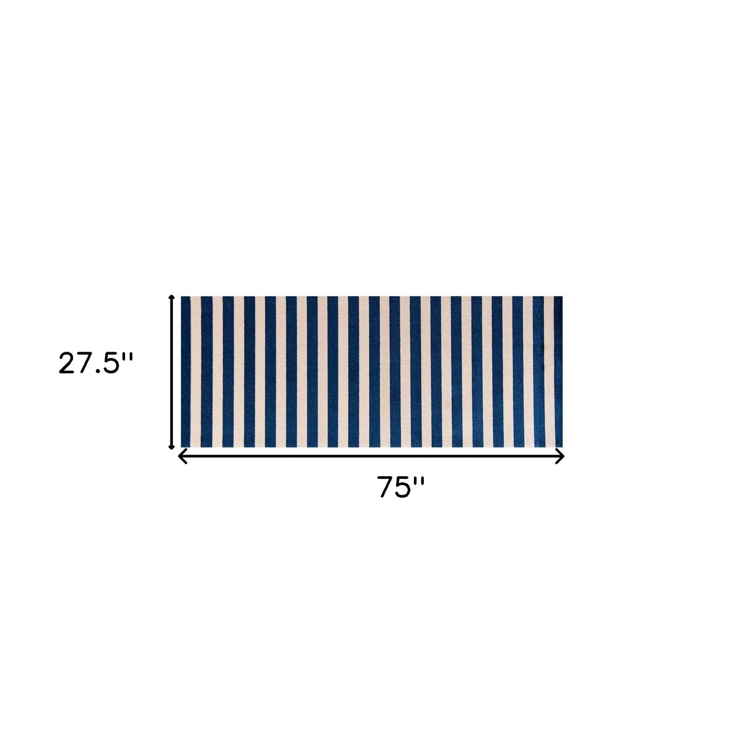 2' X 6' Navy And Sand Striped Tufted Washable Non Skid Area Rug