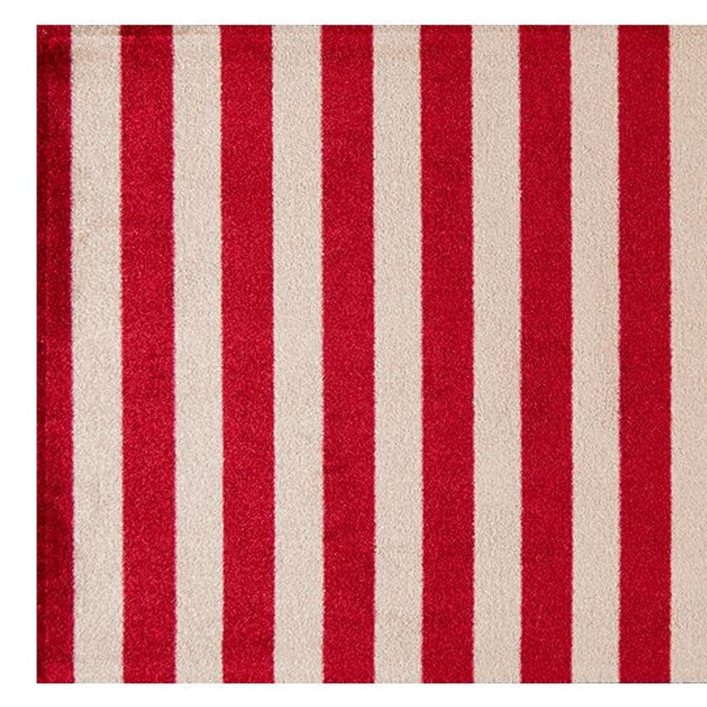 2' X 4' Red And Sand Striped Tufted Washable Non Skid Area Rug