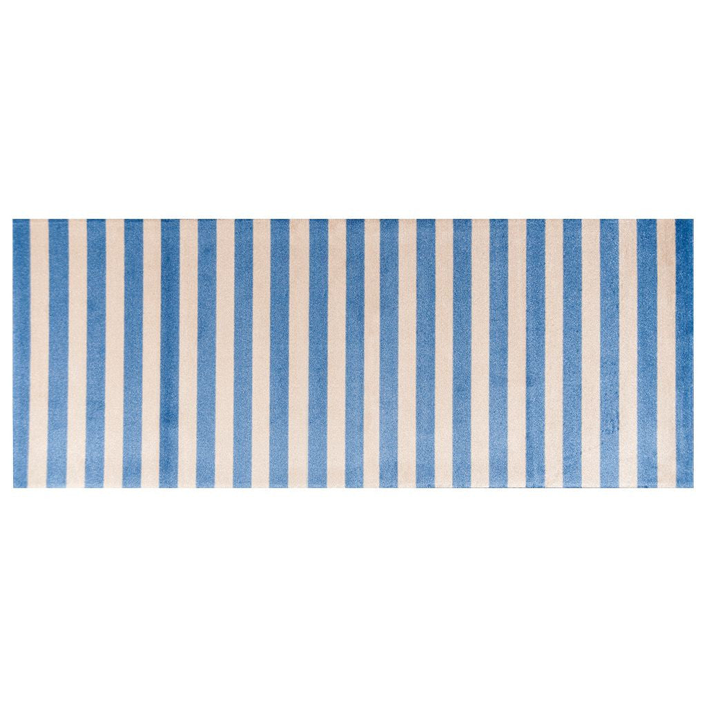 2' X 6' Ocean Blue And Sand Striped Tufted Washable Non Skid Area Rug