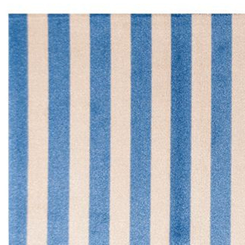 2' X 6' Ocean Blue And Sand Striped Tufted Washable Non Skid Area Rug