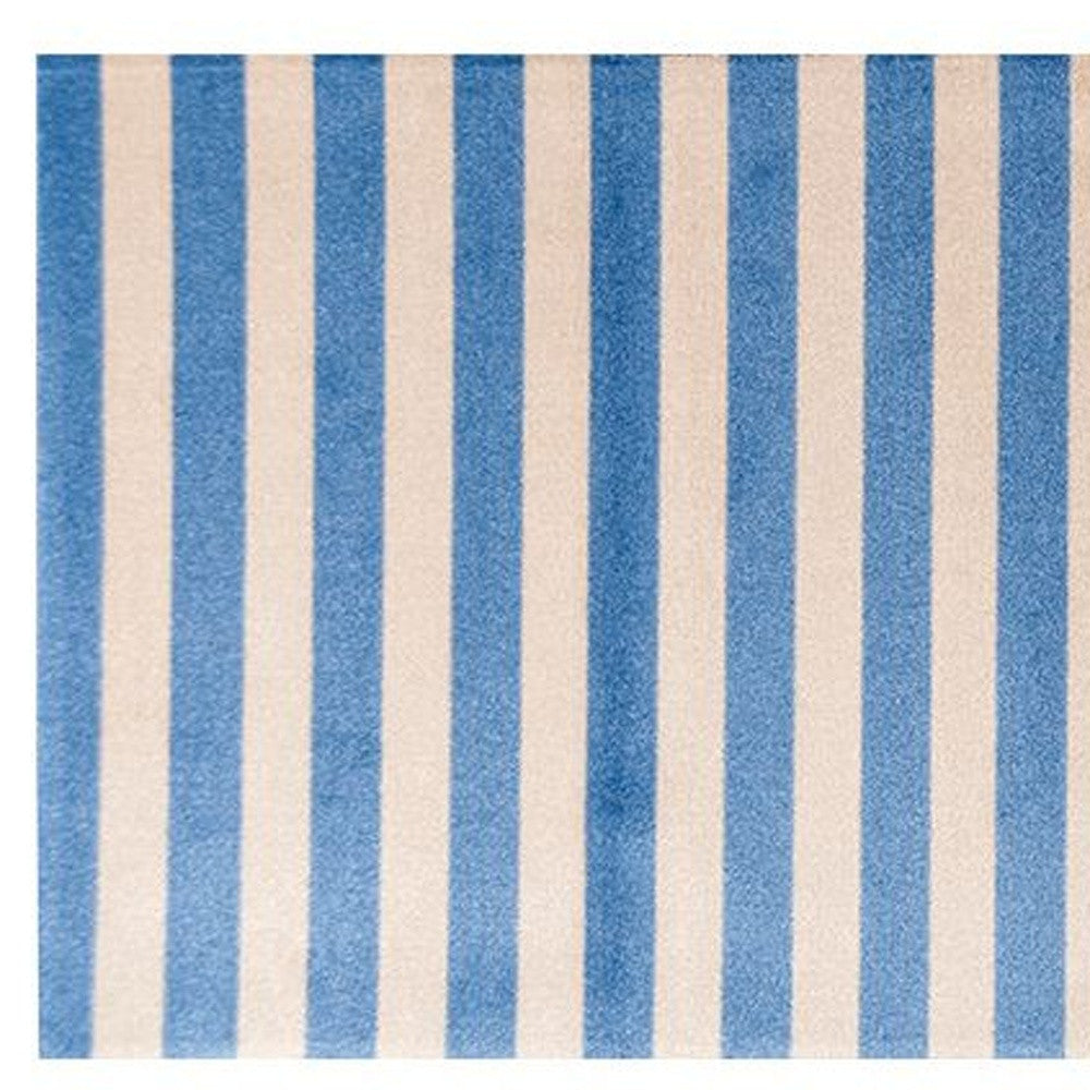 2' X 6' Ocean Blue And Sand Striped Tufted Washable Non Skid Area Rug