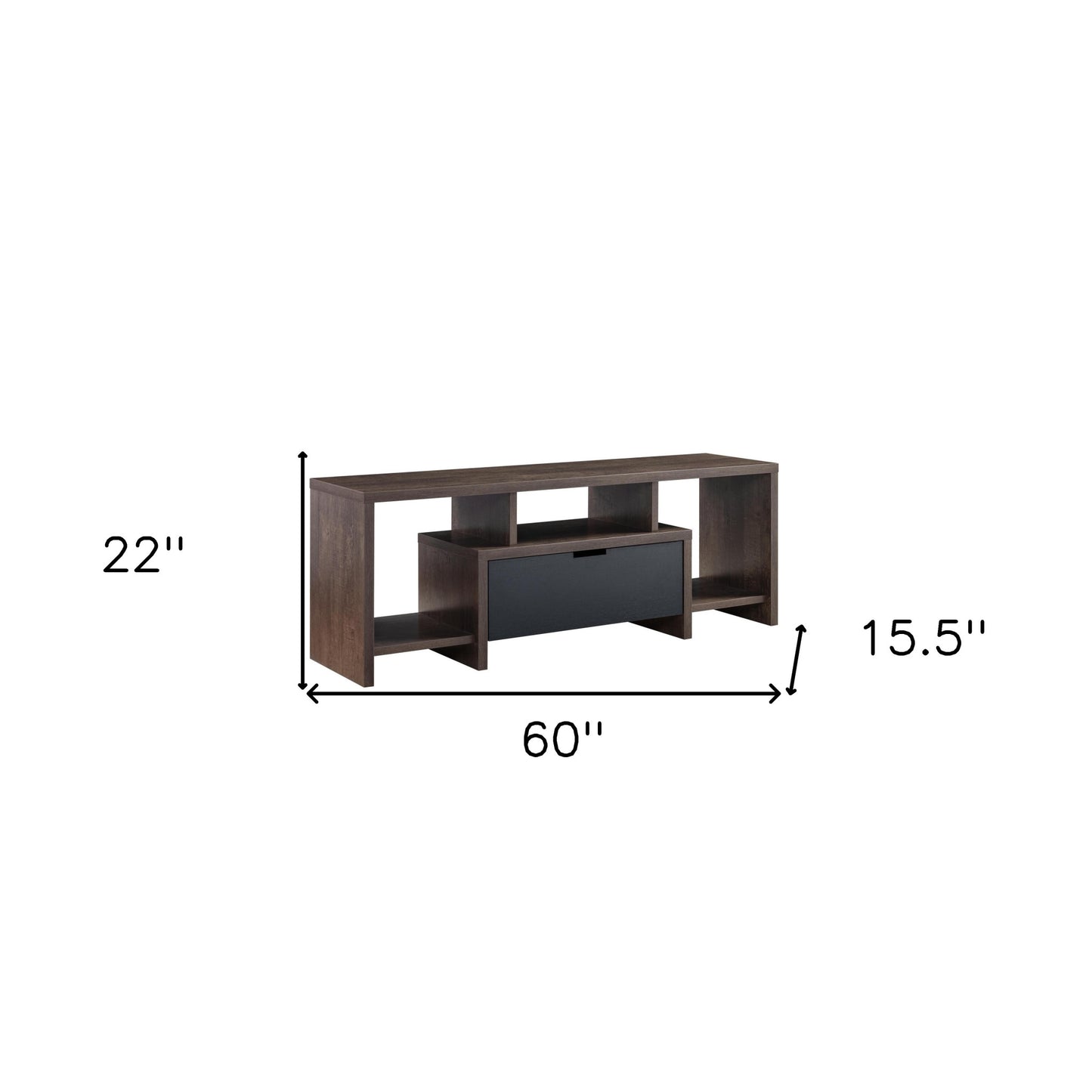 60" Walnut Oak And Black Manufactured Wood Cabinet Enclosed Storage TV Stand