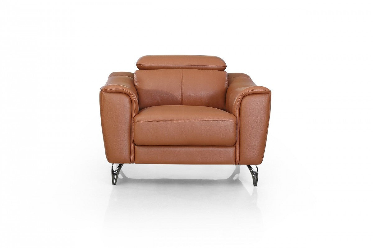 42" Brown Genuine Leather And Silver Solid Color Lounge Chair