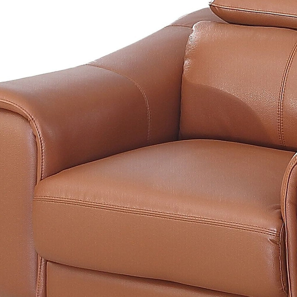 42" Brown Genuine Leather And Silver Solid Color Lounge Chair