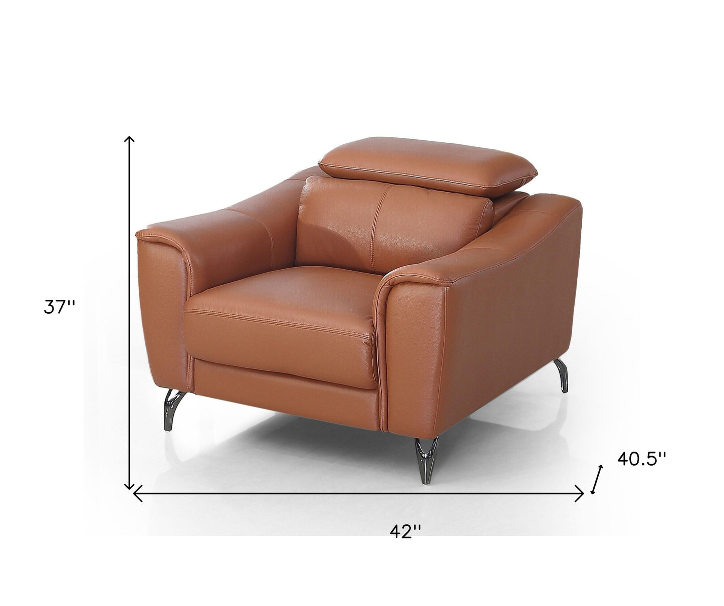 42" Brown Genuine Leather And Silver Solid Color Lounge Chair