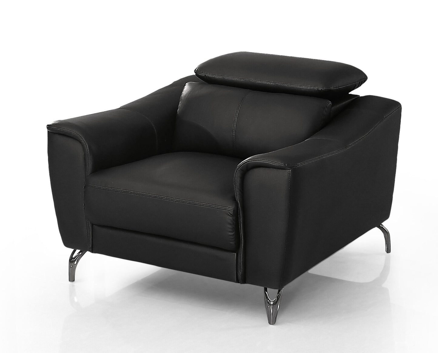 42" Black Genuine Leather And Silver Solid Color Lounge Chair
