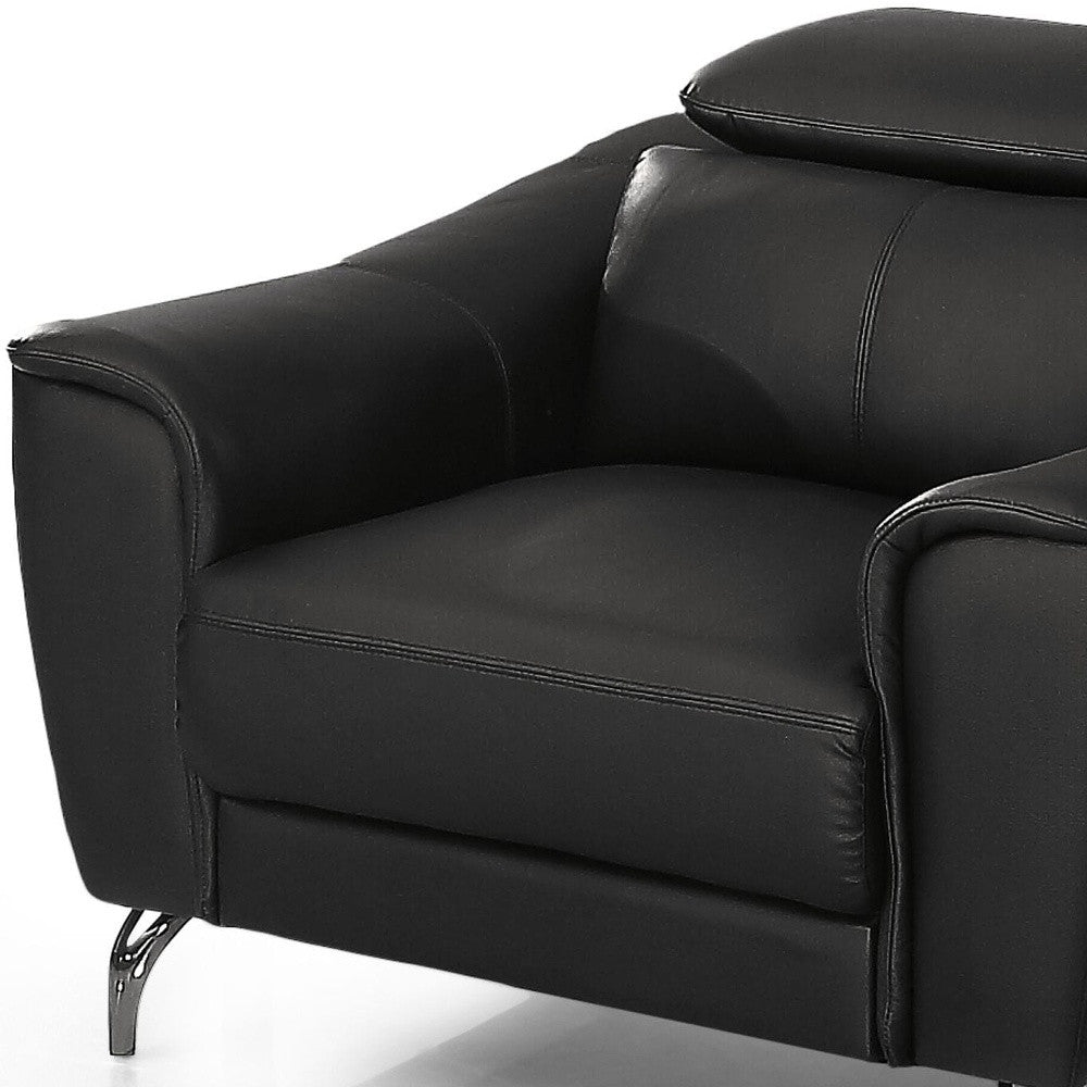 42" Black Genuine Leather And Silver Solid Color Lounge Chair