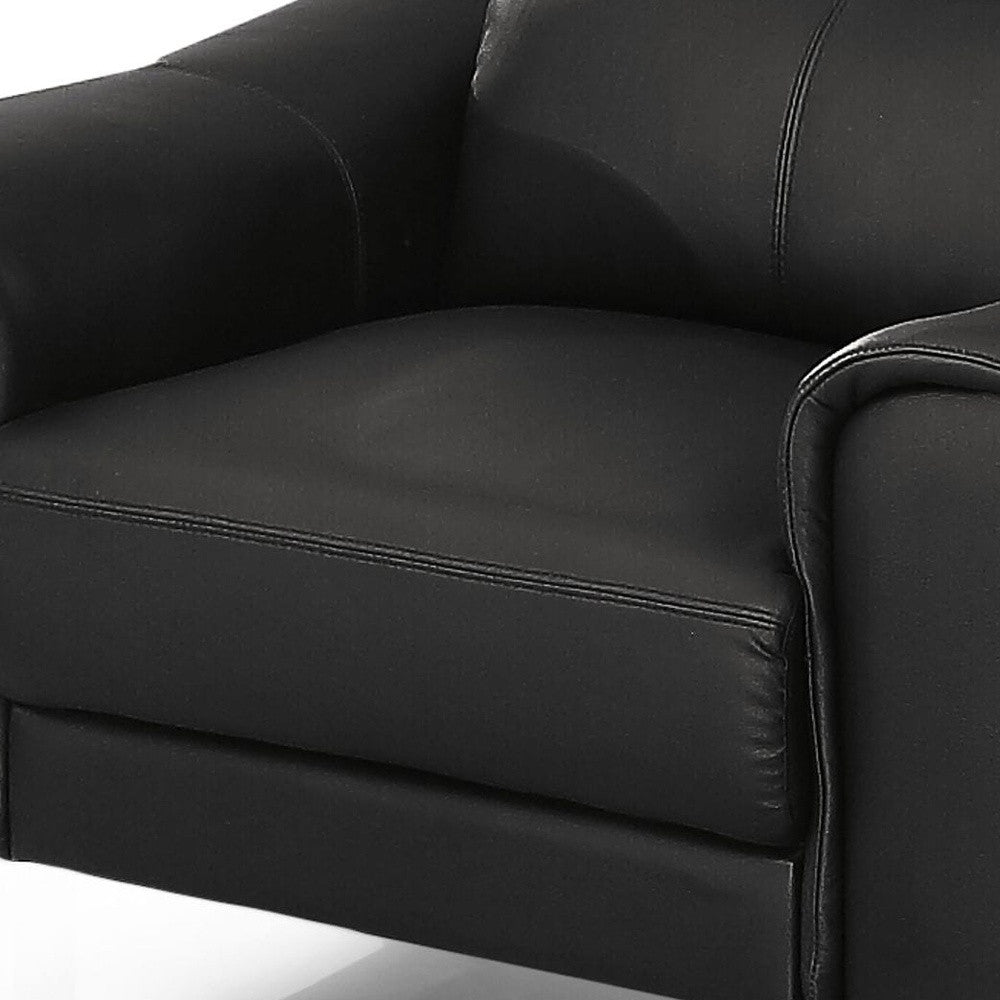 42" Black Genuine Leather And Silver Solid Color Lounge Chair