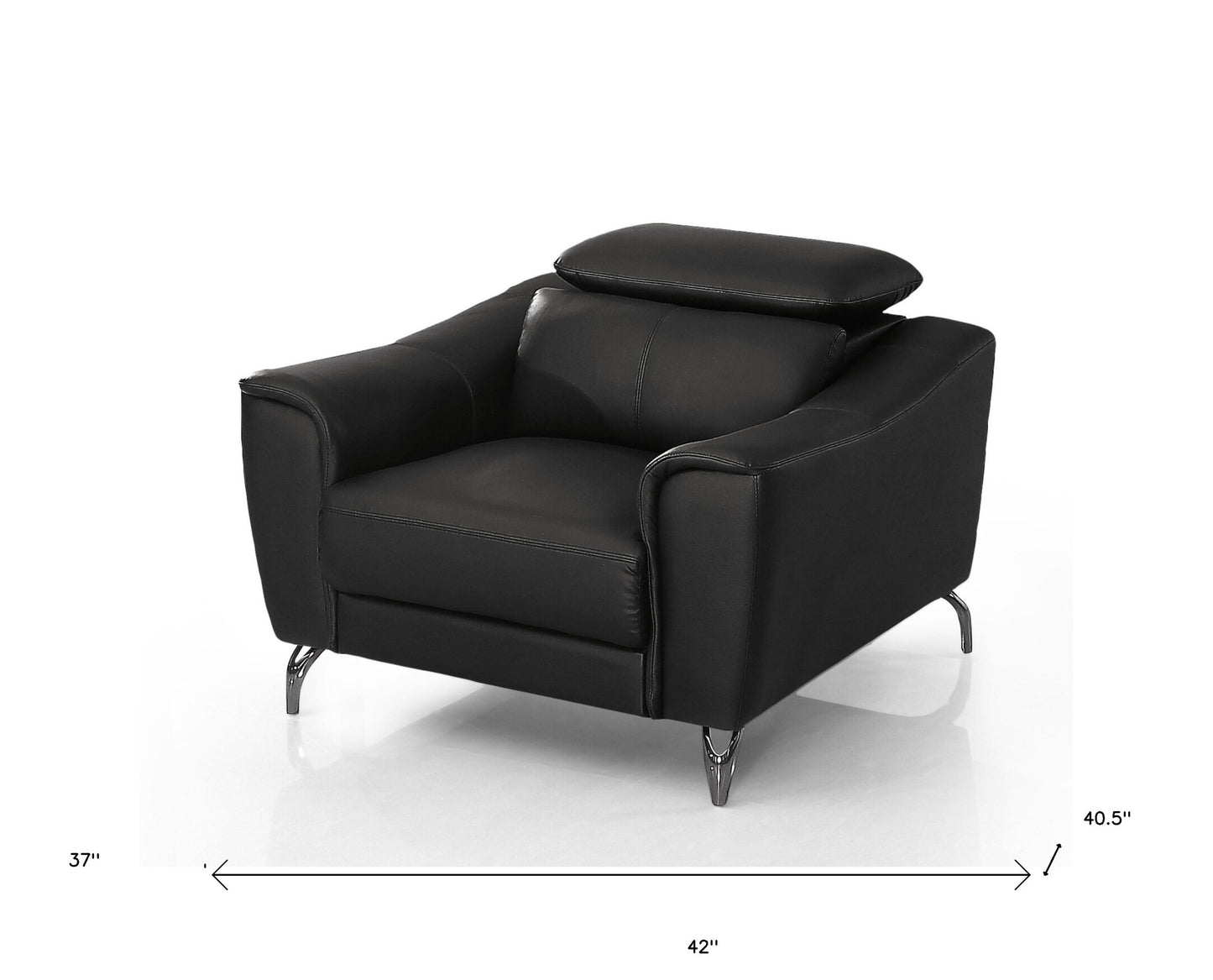 42" Black Genuine Leather And Silver Solid Color Lounge Chair