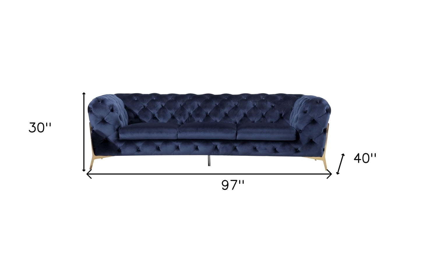 Three Piece Blue Velvet Six Person Seating Set