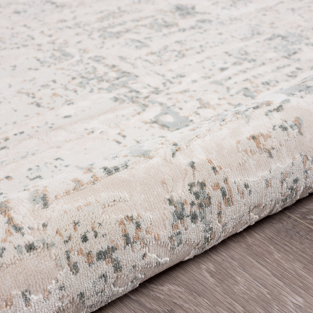 2' X 3' Gray Blue Taupe And Cream Abstract Distressed Stain Resistant Area Rug