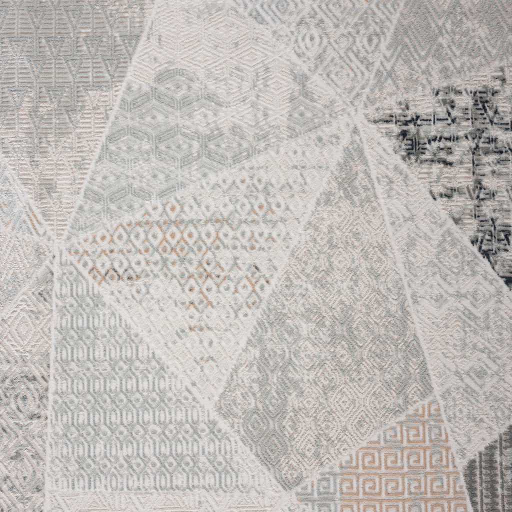 2' X 3' Gray Blue Taupe And Cream Geometric Distressed Stain Resistant Area Rug