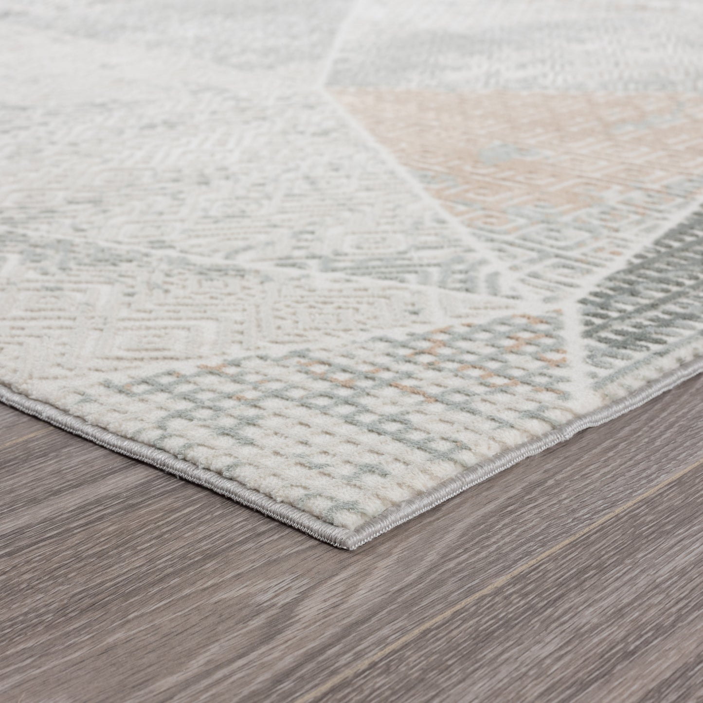 2' X 3' Gray Blue Taupe And Cream Geometric Distressed Stain Resistant Area Rug