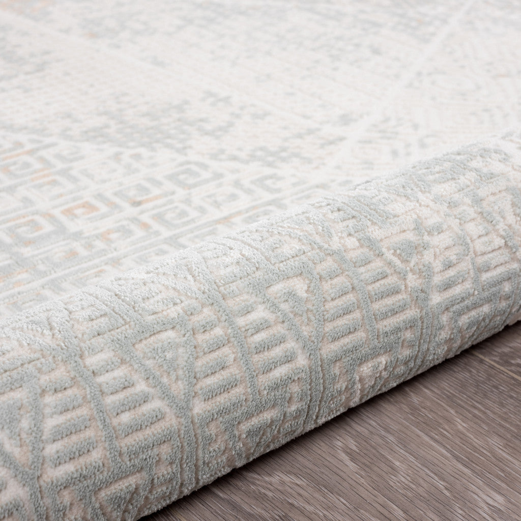 2' X 3' Gray Blue Taupe And Cream Geometric Distressed Stain Resistant Area Rug
