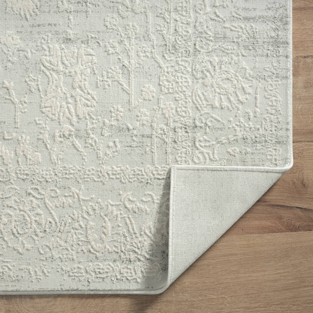 2' X 3' Ivory And Gray Floral Stain Resistant Area Rug