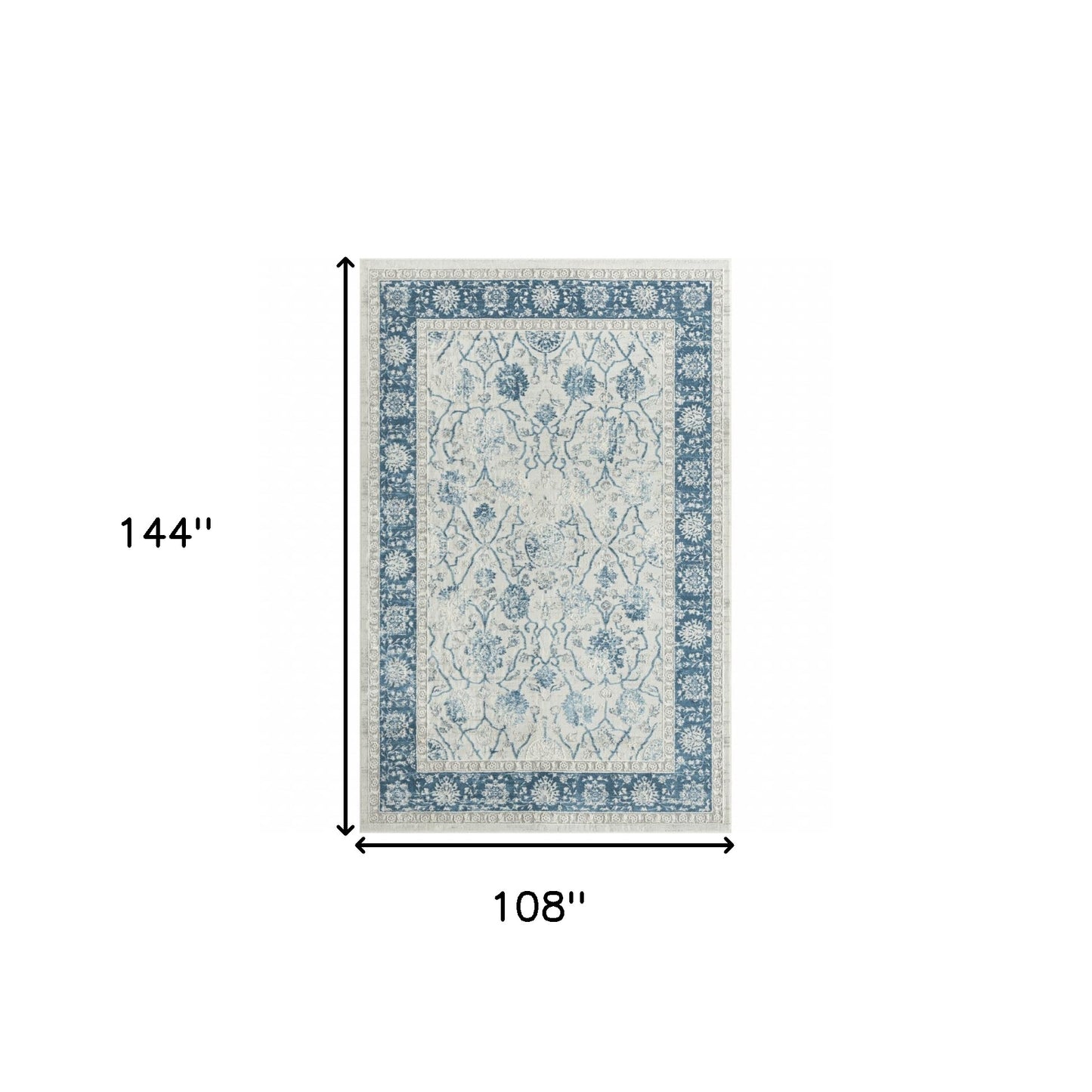 9' X 12' Blue Gray And Ivory Floral Power Loom Stain Resistant Area Rug