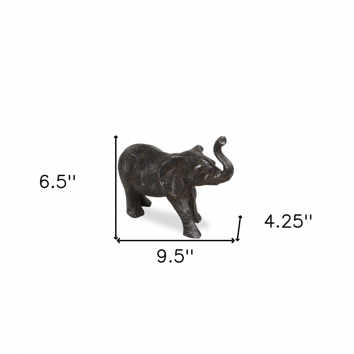 7" Gray Rustic Cast Iron Elephant Hand Painted Sculpture