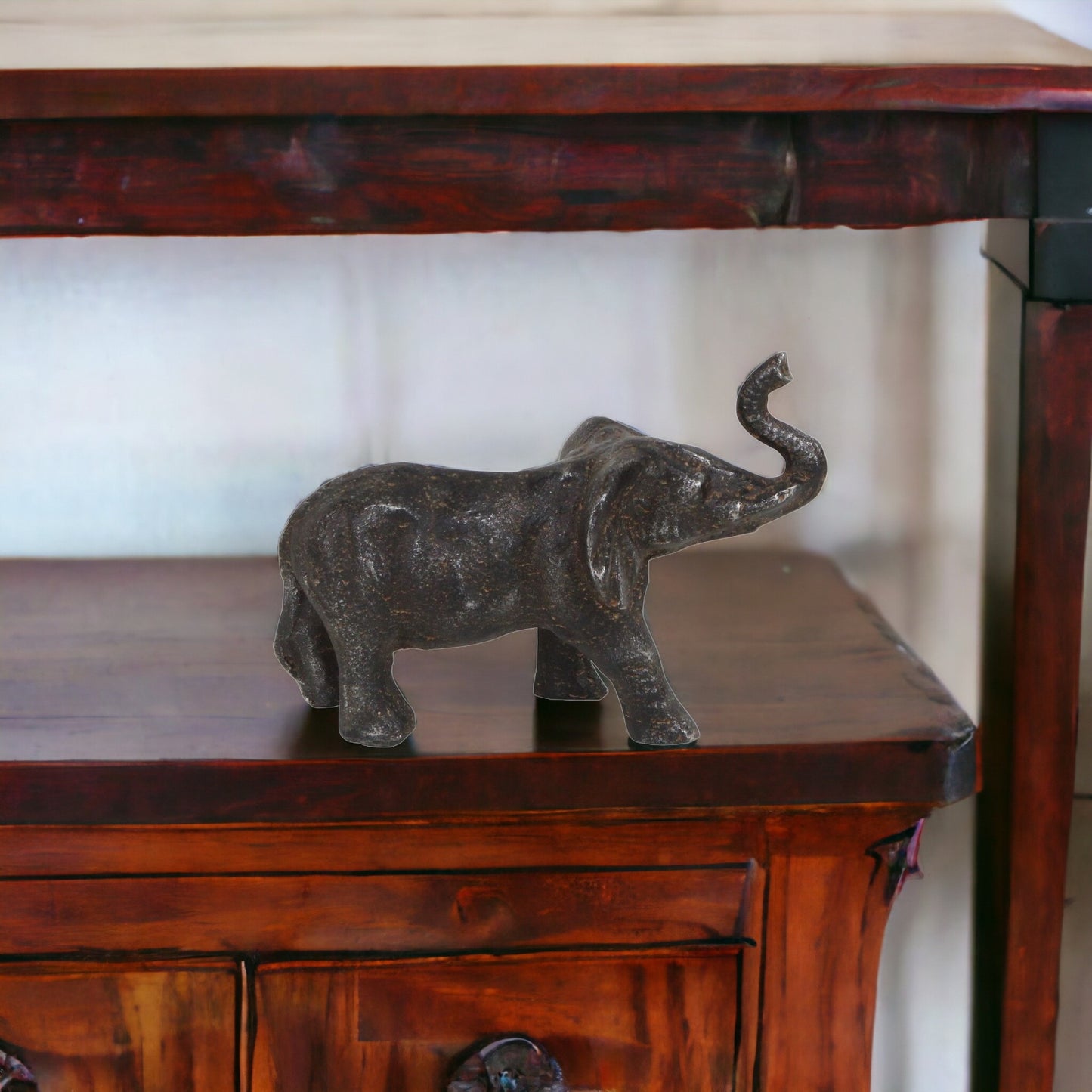 7" Gray Rustic Cast Iron Elephant Hand Painted Sculpture