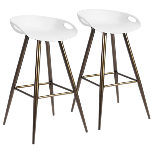 Set of Two 28" White And Bronze Steel Low Back Counter Height Bar Chairs With Footrest