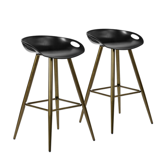 Set of Two 28" Black And Bronze Steel Low Back Counter Height Bar Chairs With Footrest