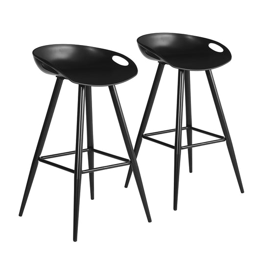 Set of Two 28" Black Steel Low Back Counter Height Bar Chairs With Footrest