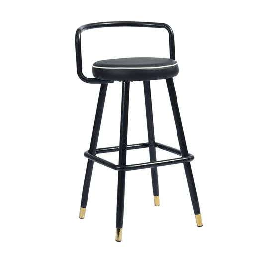 Set of Two 29" Black Faux Leather and Steel Low Back Bar Height Bar Chairs with Footrest