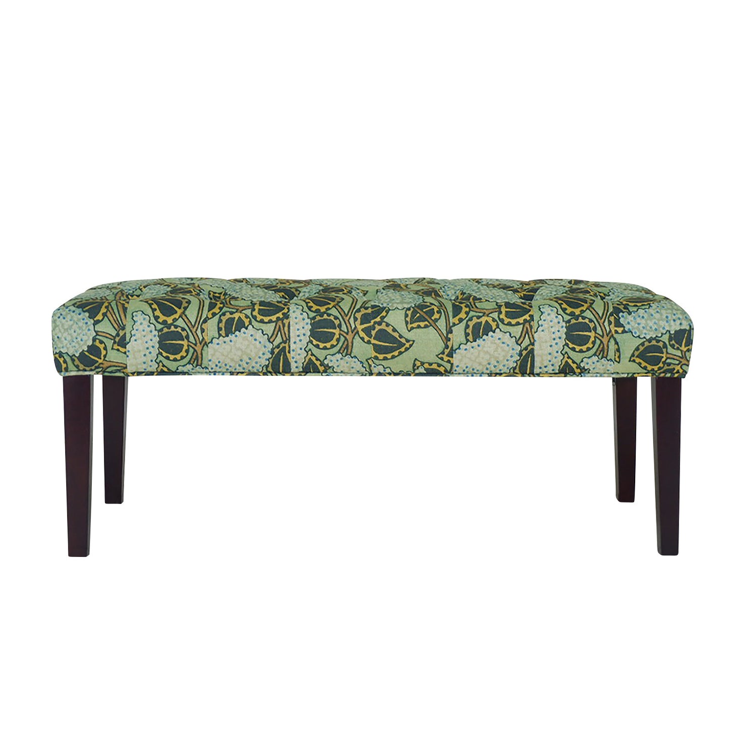 42" Green and Blue Tufted Floral Upholstered Bench