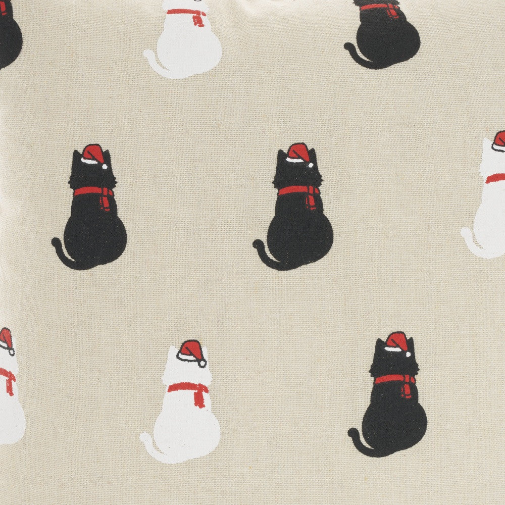 12" X 12" Natural Red and Black Christmas Cats Throw Pillow