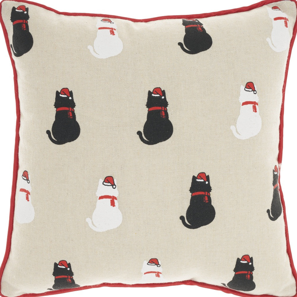 12" X 12" Natural Red and Black Christmas Cats Throw Pillow