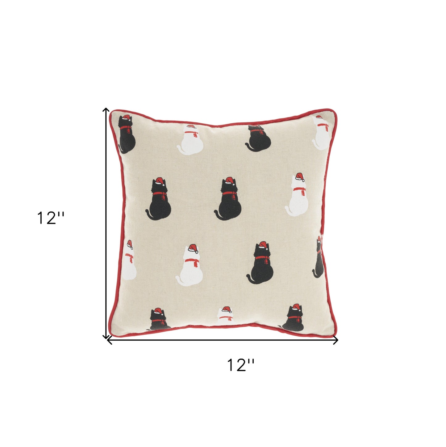 12" X 12" Natural Red and Black Christmas Cats Throw Pillow
