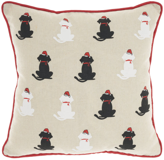 12" X 12" Natural Zippered Handmade Polyester Christmas Throw Pillow