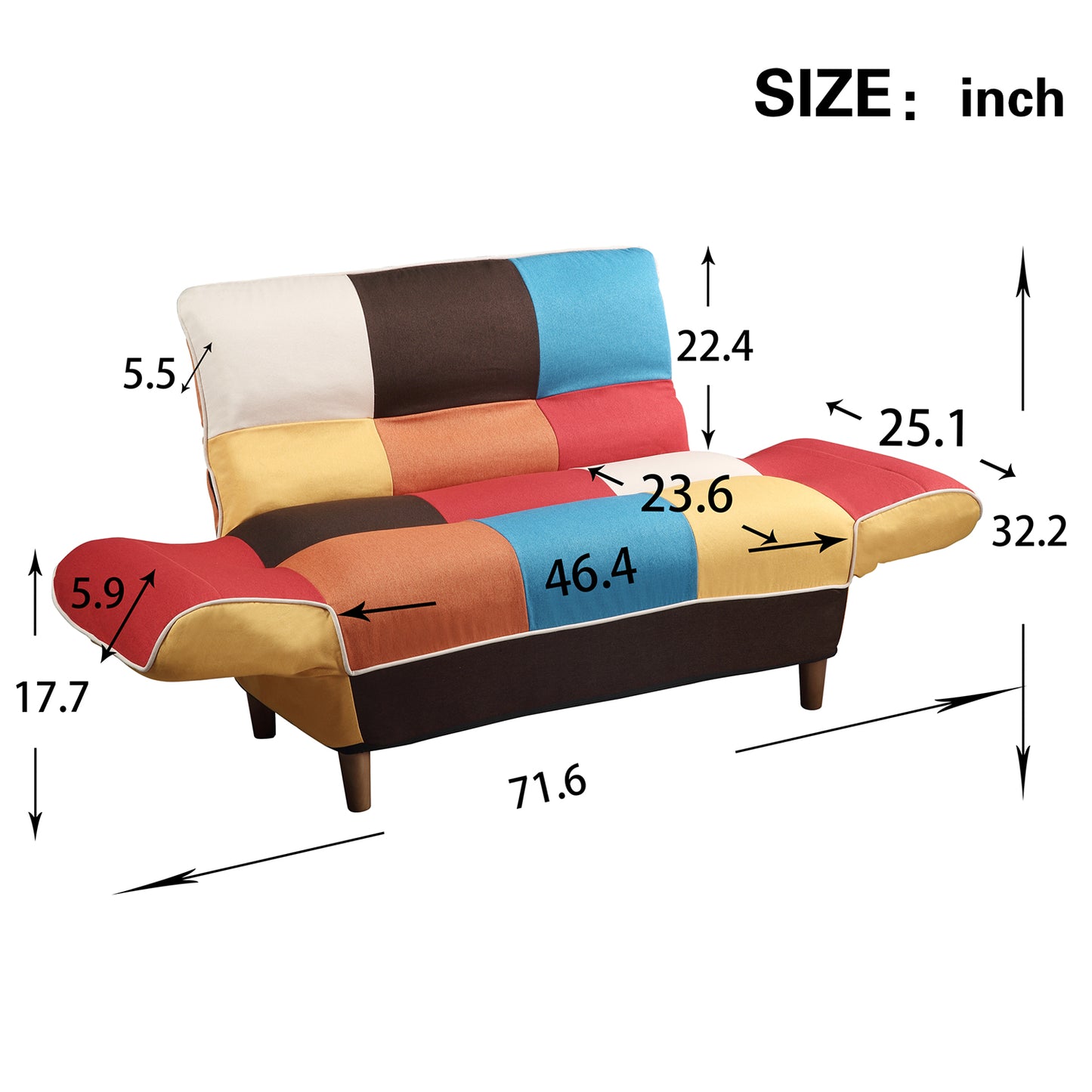 46" Brown Linen Futon Convertible Sleeper Love Seat And Toss Pillows