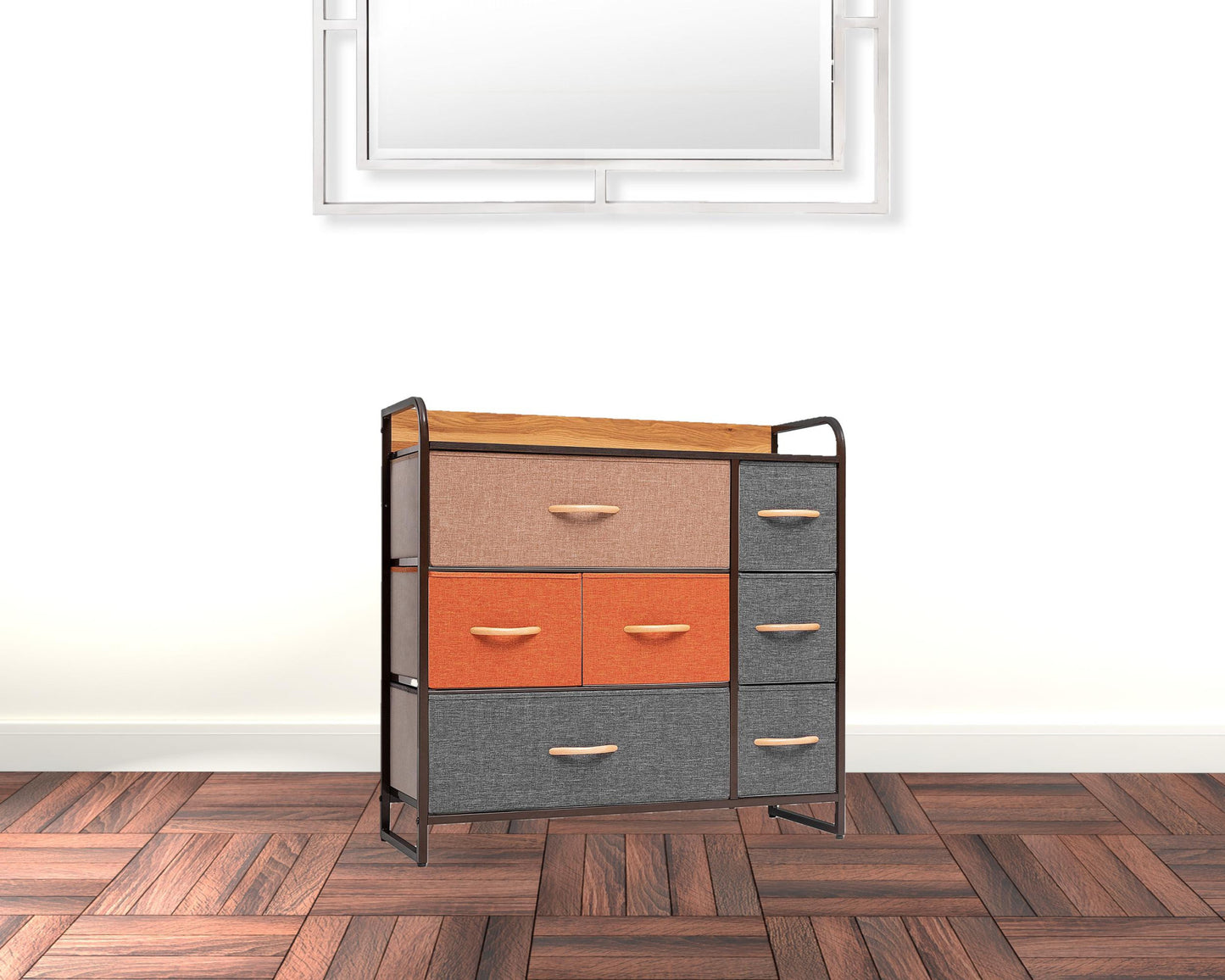 32" Gray Steel and Fabric Seven Drawer Dresser