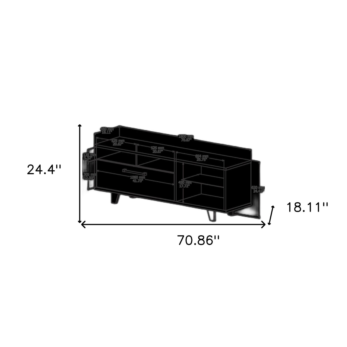 Open Shelving TV Stand With Legs For Up To 70" TV