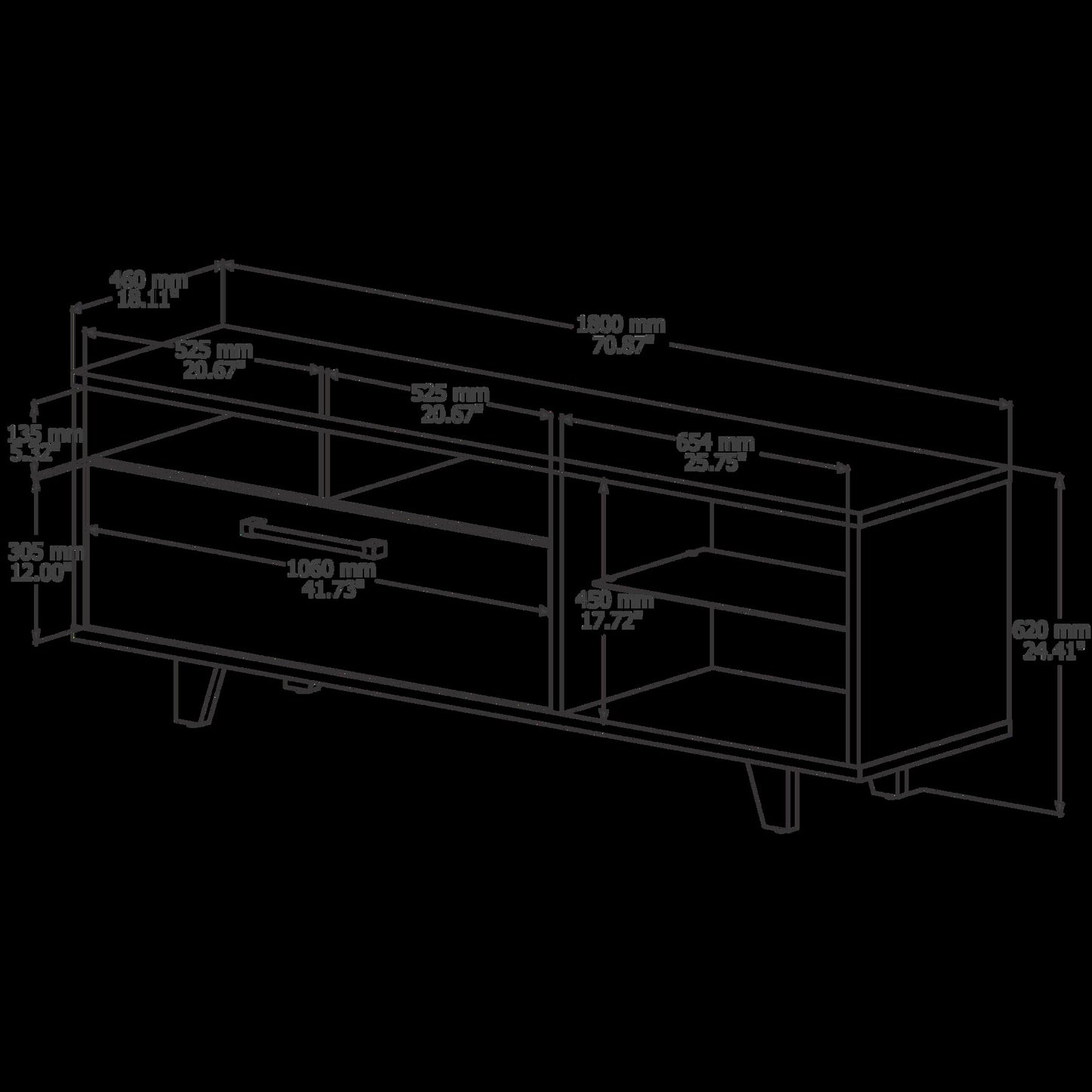 Open Shelving TV Stand With Legs For Up To 70" TV