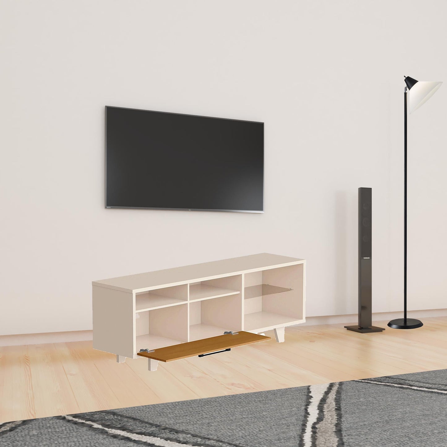 71" Off White Open shelving TV Stand