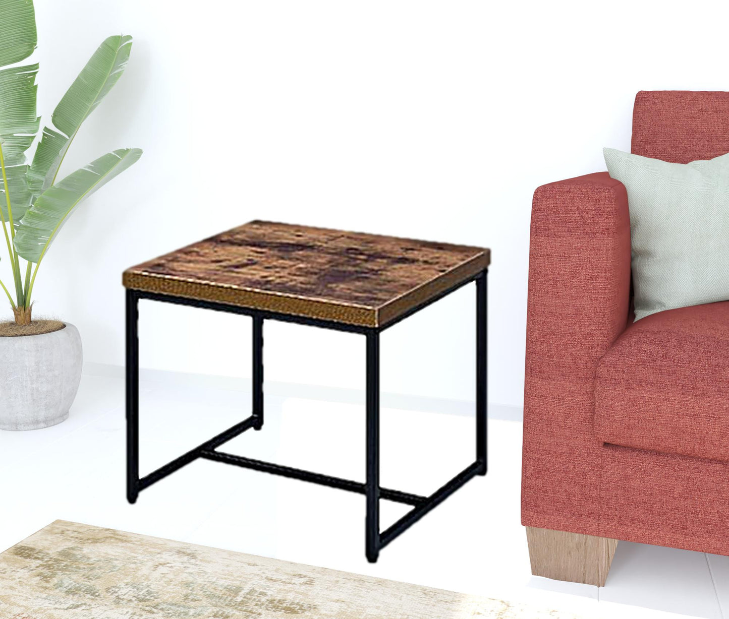 19" Black And Brown Oak Manufactured Wood And Metal End Table