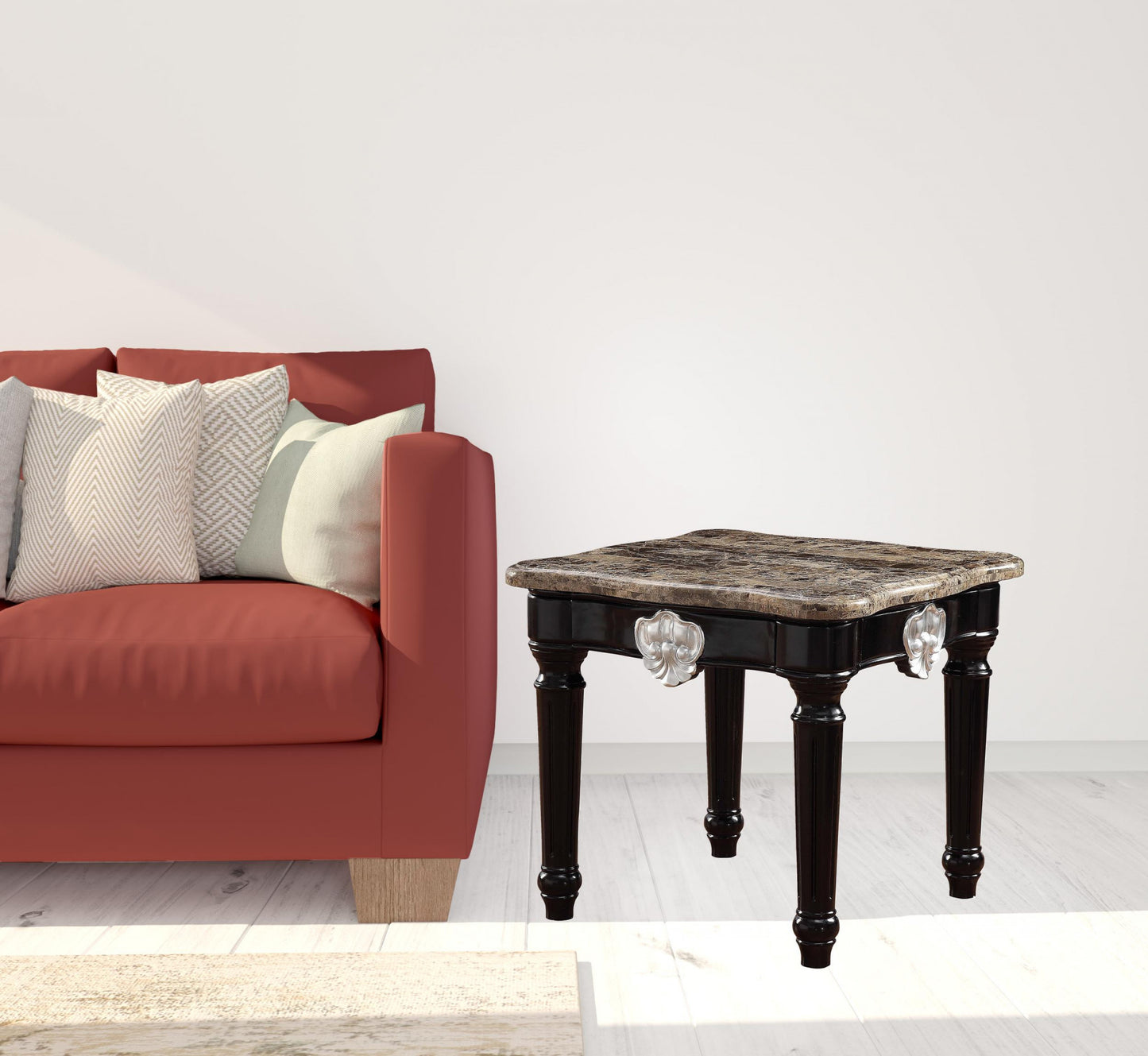 25" Black Manufactured Wood and Marble Square End Table