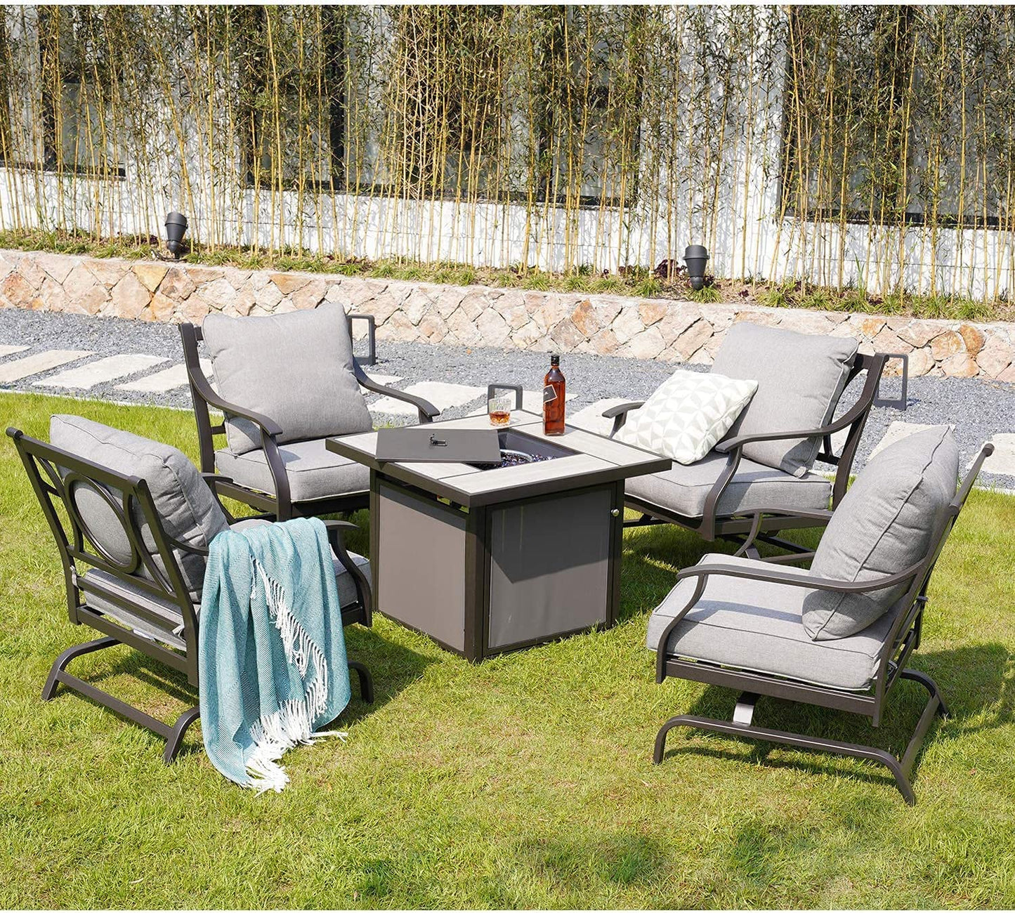 32" Brown Steel Propane Square Fire Pit Table