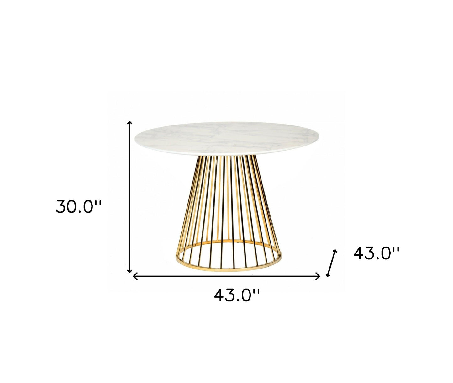 43" White And Gold Rounded Manufactured Wood And Stainless Steel Dining Table