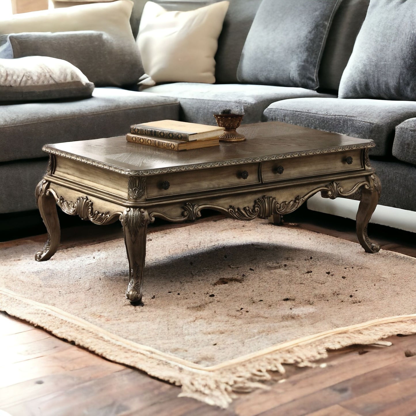 52" Oak Solid And Manufactured Wood Coffee Table With Two Drawers