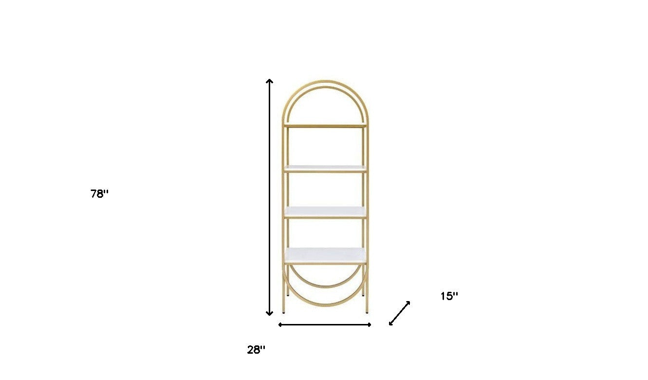 78" White and Gold Metal Four Tier Etagere Bookcase