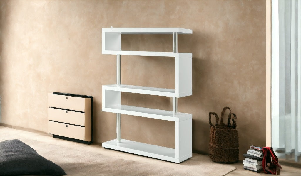 65" White Metal Five Tier Geometric Bookcase