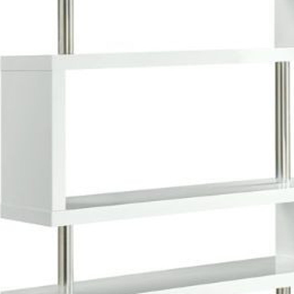 65" White Metal Five Tier Geometric Bookcase