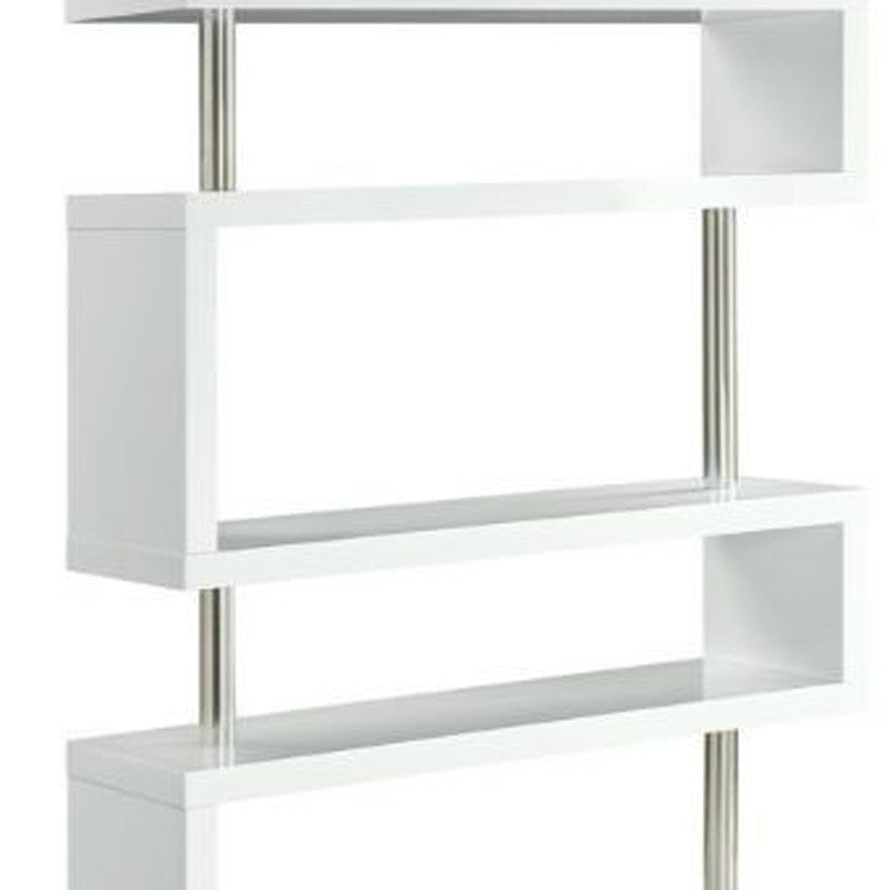 65" White Metal Five Tier Geometric Bookcase