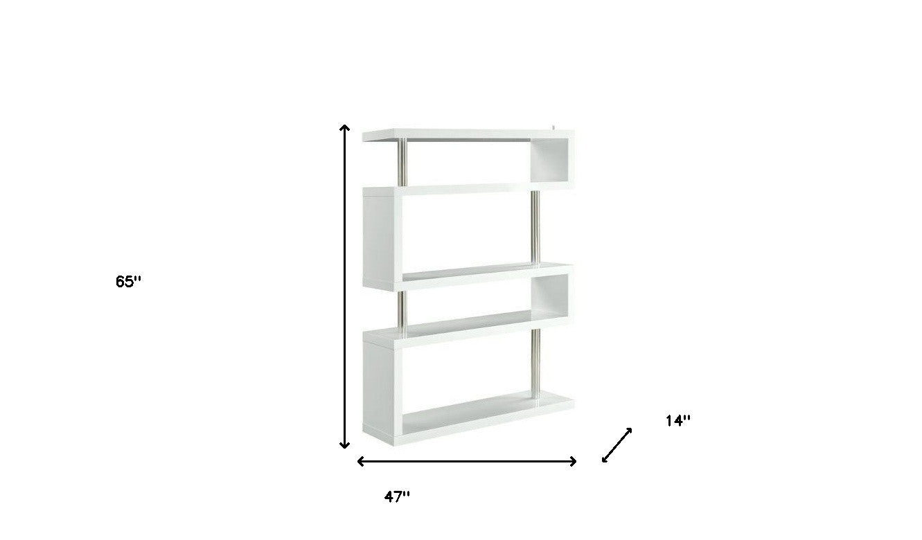 65" White Metal Five Tier Geometric Bookcase