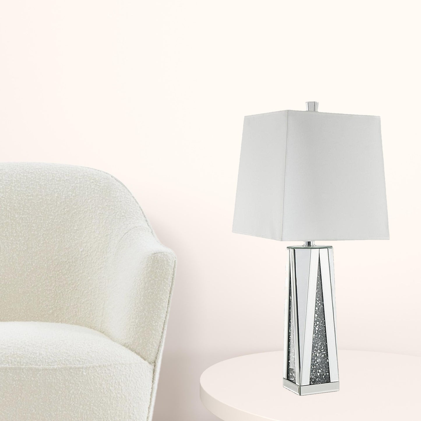 35" Clear Glass Table Lamp With White Square Shade