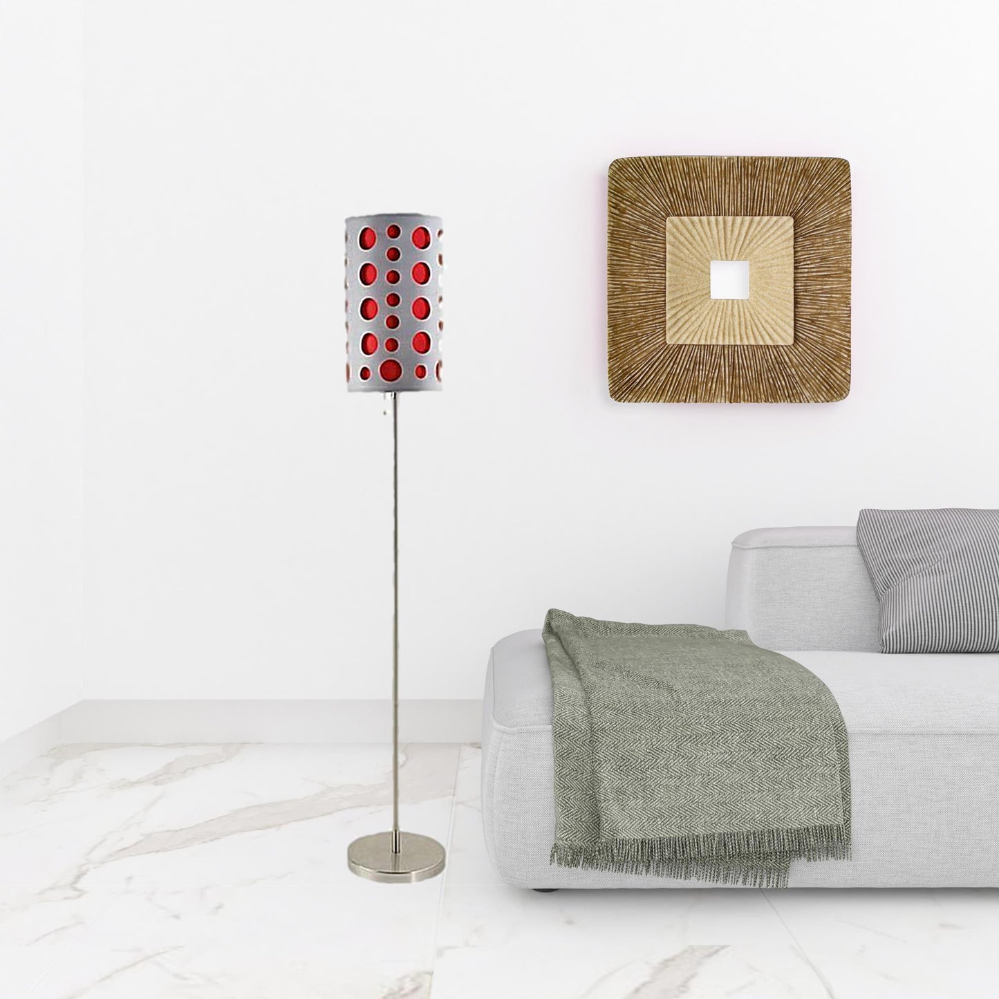 62" Satin Nickel and Red Chrome Modern Floor Lamp