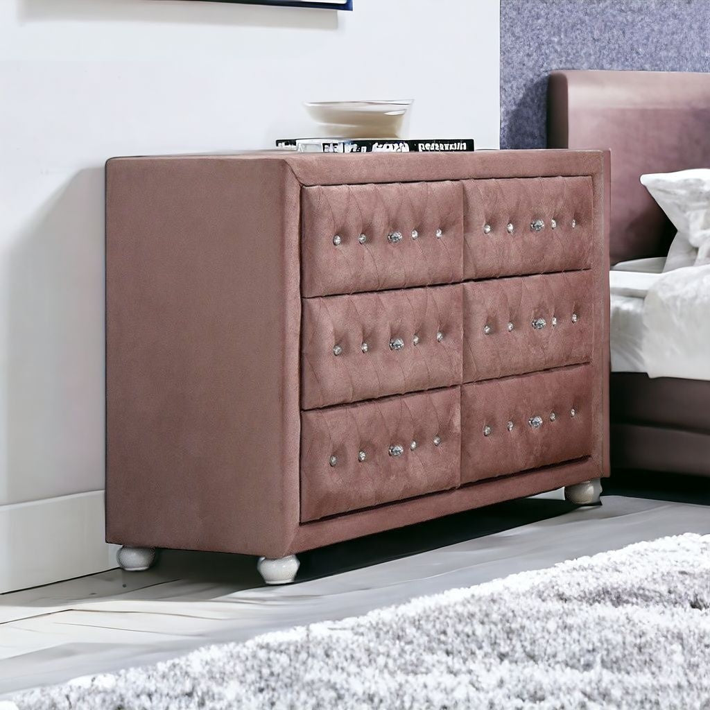 40" Pink Solid and Manufactured Wood Six Drawer Double Dresser